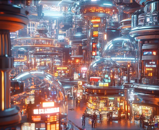 Mystical futuristic bazaar cityscape